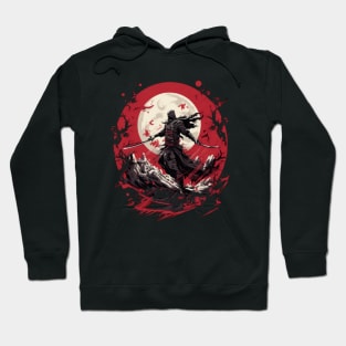 Ravishing Red Ninja: Menacing Monochrome Illustration Hoodie